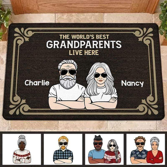 Doormat The World‘s Best Grandparents Live Here Personalized Doormat (Dark Color) 16x24