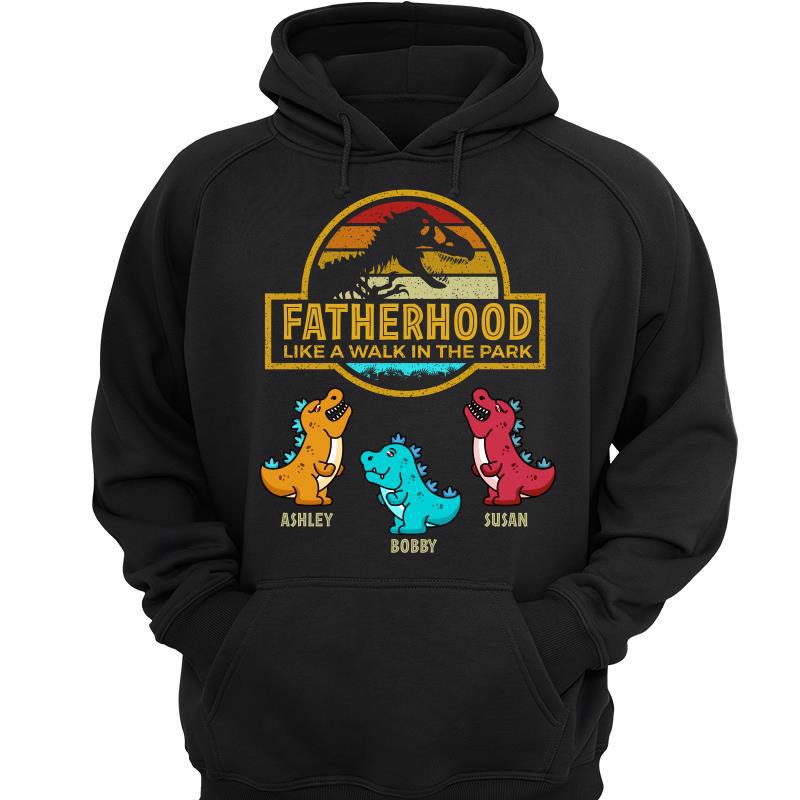 Fatherhood Retro Walk In The Park Personalized Hoodie Sweatshirt