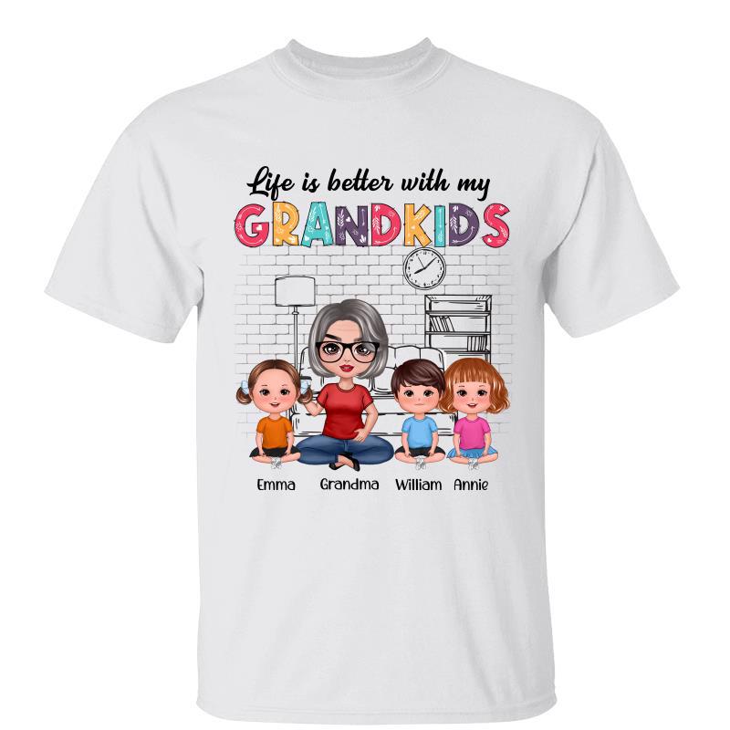 Brick Background Doll Grandma And Grandkids Colorful Pattern Personalized Shirt