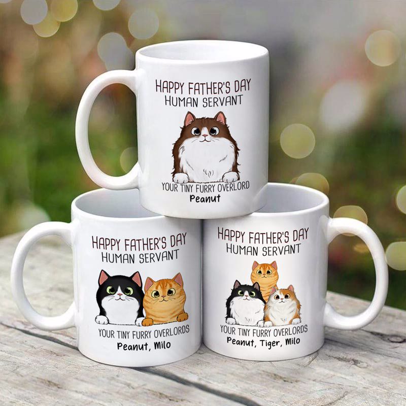 Happy Father‘s Day Human Servant Fluffy Cats Personalized Mug
