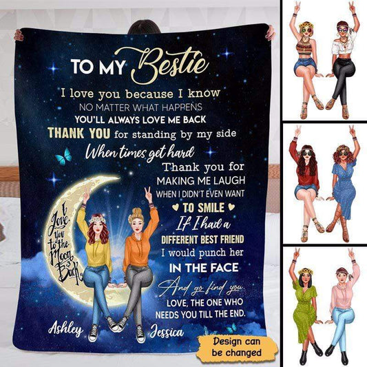 Fleece Blanket Bestie You Are My Person Girls Sitting On Moon Personalized Fleece Blanket 30" x 40"