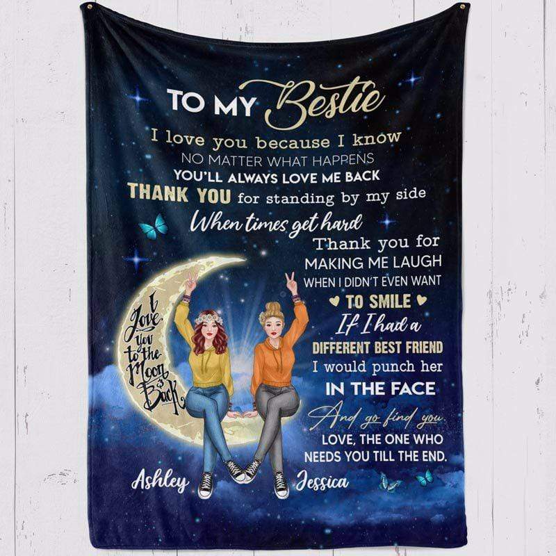 Fleece Blanket Bestie You Are My Person Girls Sitting On Moon Personalized Fleece Blanket