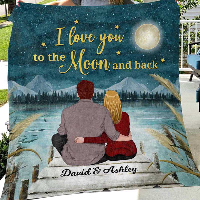 Fleece Blanket Couple Love You To The Moon And Back Personalized Fleece Blanket