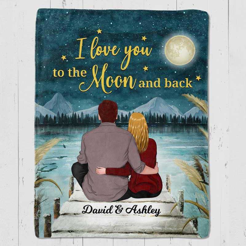 Fleece Blanket Couple Love You To The Moon And Back Personalized Fleece Blanket