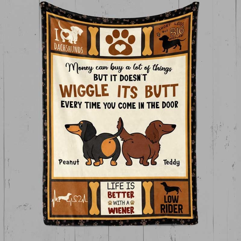 Fleece Blanket Dachshunds Wiggle Butt Personalized Fleece Blanket