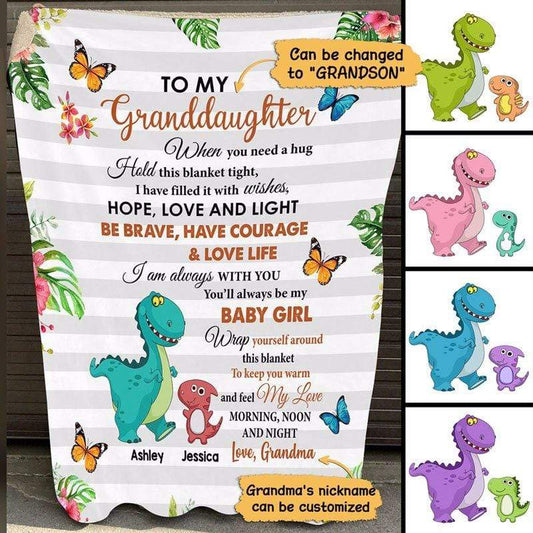 Fleece Blanket Dinosaur To My Granddaughter Grandson Personalized Fleece Blanket 30" x 40"