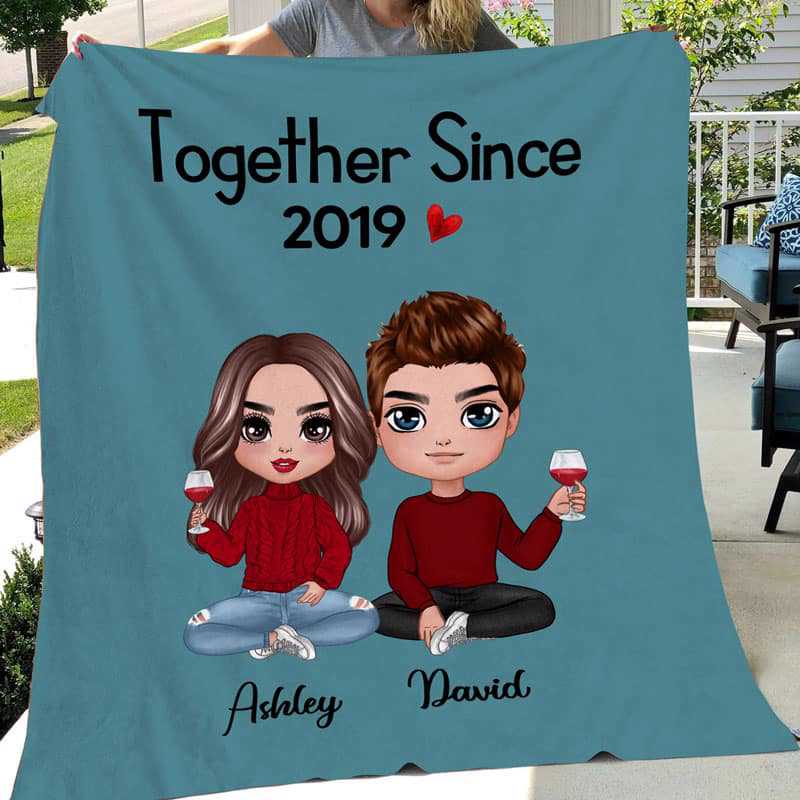 Fleece Blanket Doll Couple Sitting Valentine‘s Day Gift For Him For Her Personalized Fleece Blanket 30" x 40"