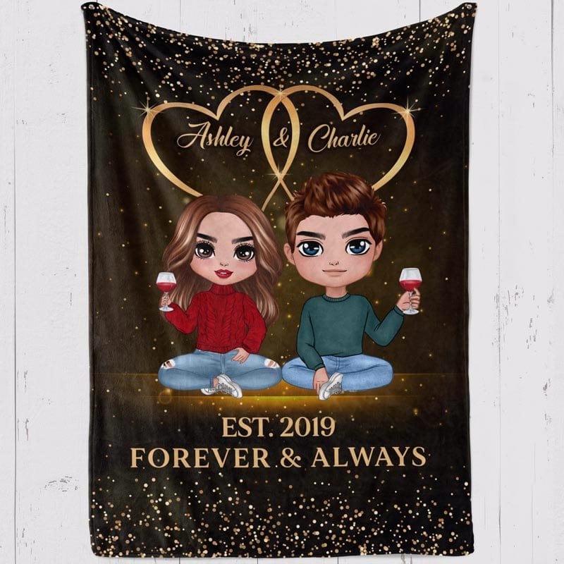 Fleece Blanket Doll Couple Sitting Valentine‘s Day Gift For Him For Her Personalized Fleece Blanket