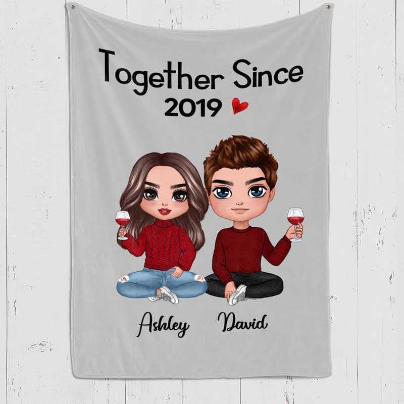 Fleece Blanket Doll Couple Sitting Valentine‘s Day Gift For Him For Her Personalized Fleece Blanket