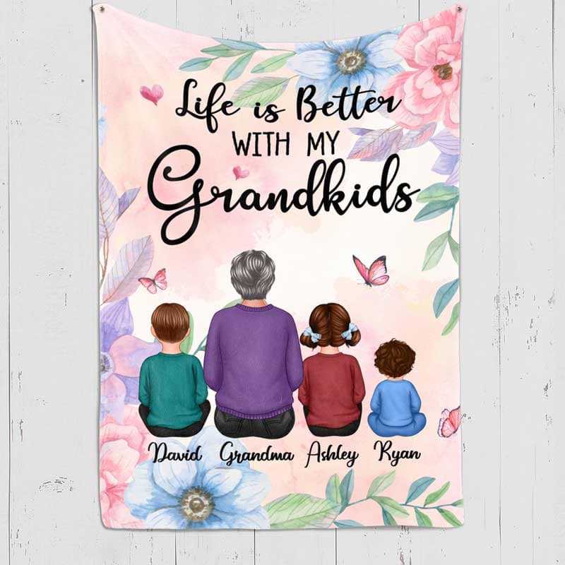 Fleece Blanket Floral Life Is Better With Grandkids Gift For Grandma Personalized Fleece Blanket