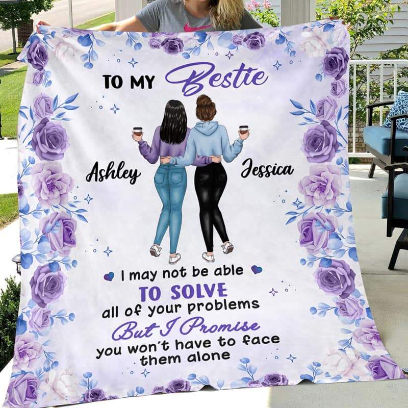 Fleece Blanket Floral Modern Girls Besties Standing Back View Personalized Fleece Blanket