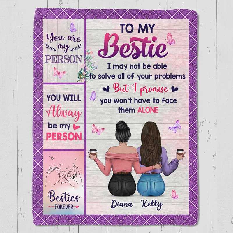 Fleece Blanket Flowers And Butterflies To My Bestie Modern Girls Personalized Fleece Blanket