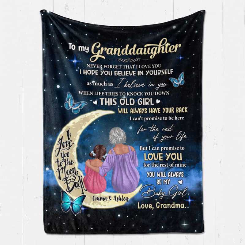 Fleece Blanket Grandma Granddaughter On Moon Personalized Fleece Blanket