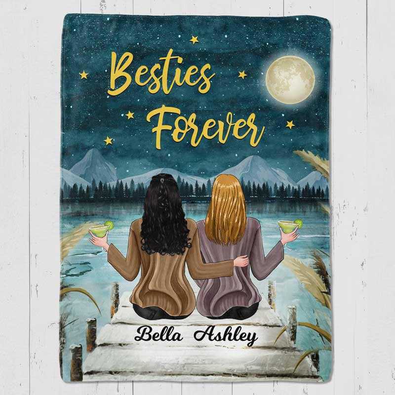 Fleece Blanket Love My Bestie To The Moon And Back Personalized Fleece Blanket