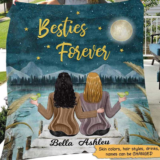 Fleece Blanket Love My Bestie To The Moon And Back Personalized Fleece Blanket 60" x 80" - BEST SELLER