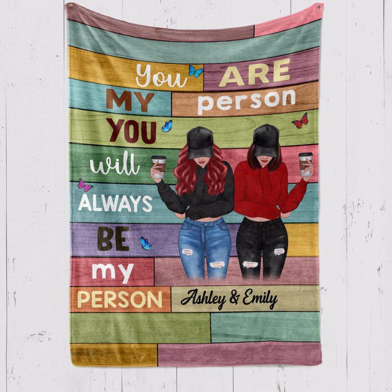 Fleece Blanket Modern Girls Besties Front View Colorful Wood Texture Personalized Fleece Blanket
