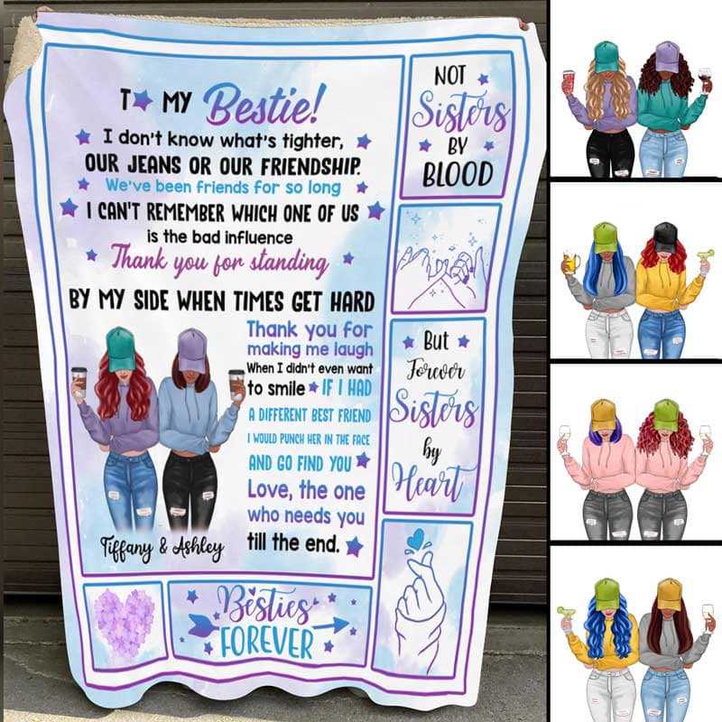 Fleece Blanket Modern Girls Besties Front View Personalized Fleece Blanket