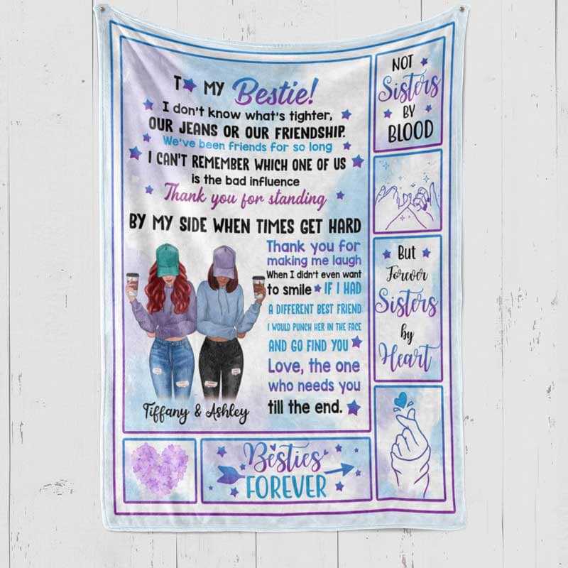 Fleece Blanket Modern Girls Besties Front View Personalized Fleece Blanket