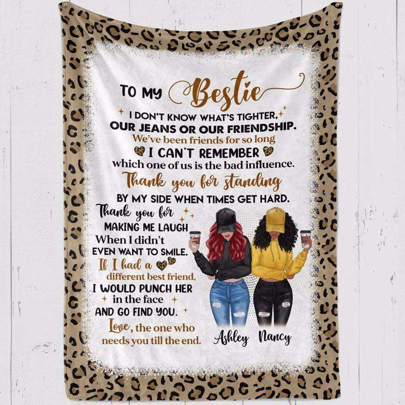 Fleece Blanket Modern Girls Besties Leopard Personalized Fleece Blanket