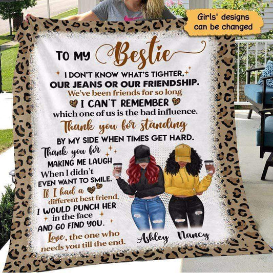 Fleece Blanket Modern Girls Besties Leopard Personalized Fleece Blanket 60" x 80" - BEST SELLER