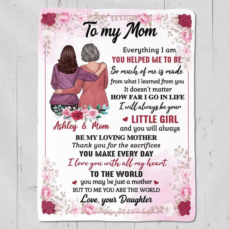 Fleece Blanket Mom And Daughter Sitting Floral Personalized Fleece Blanket