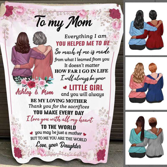 Fleece Blanket Mom And Daughter Sitting Floral Personalized Fleece Blanket 60" x 80" - BEST SELLER