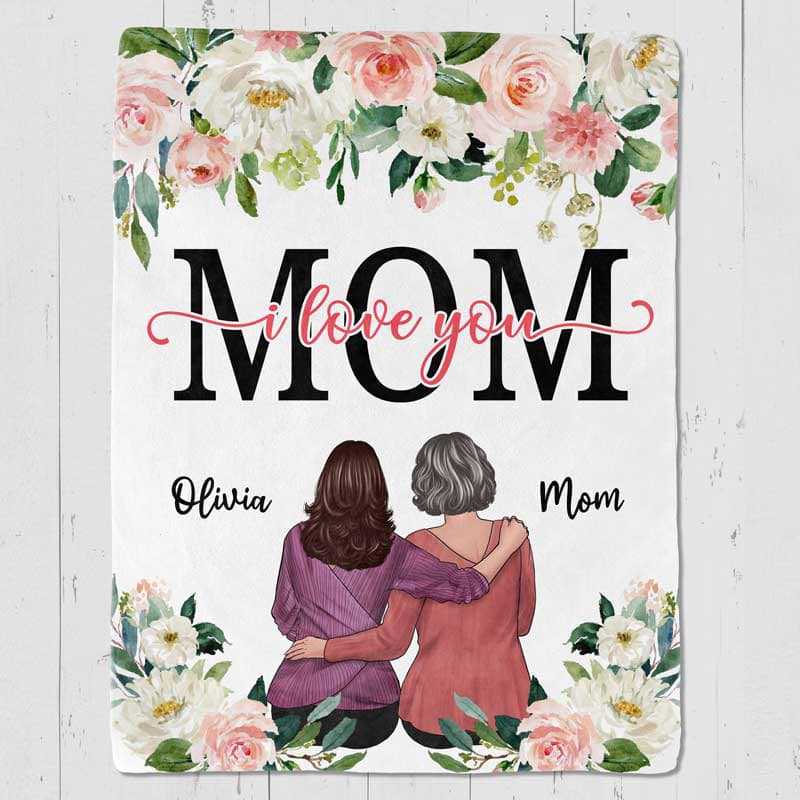 Fleece Blanket Mom I Love You Floral Personalized Fleece Blanket