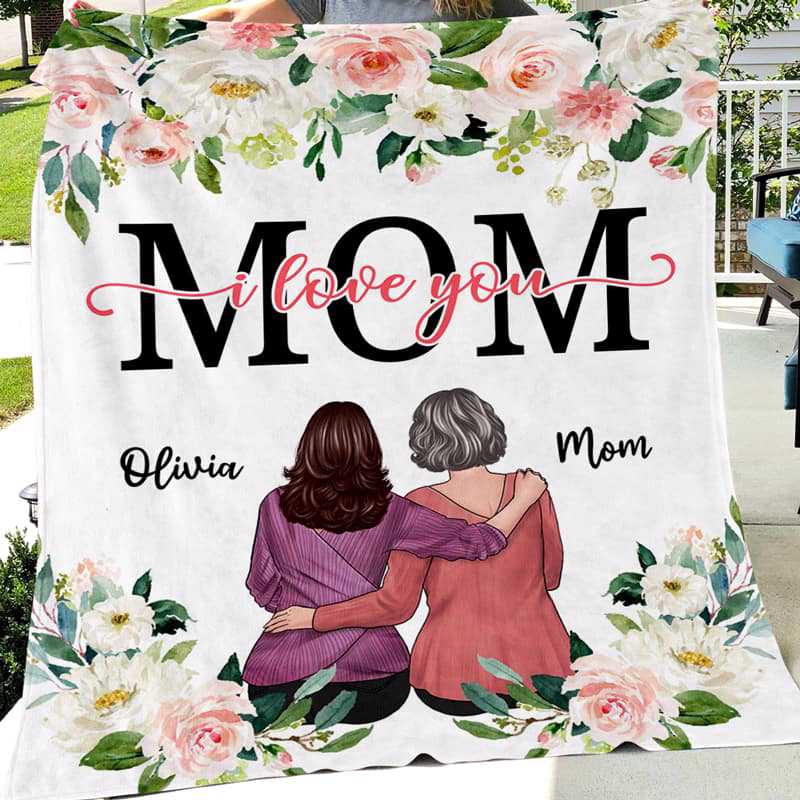 Fleece Blanket Mom I Love You Floral Personalized Fleece Blanket