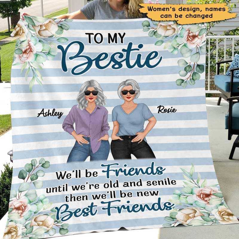 Fleece Blanket Posing Besties Stripe Pattern Personalized Fleece Blanket 30" x 40"