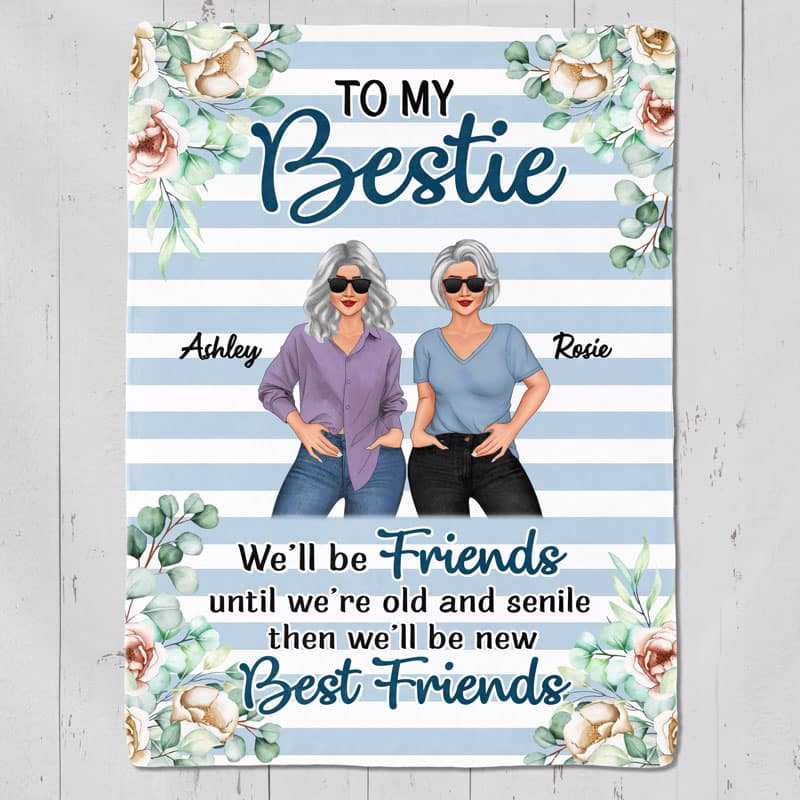Fleece Blanket Posing Besties Stripe Pattern Personalized Fleece Blanket