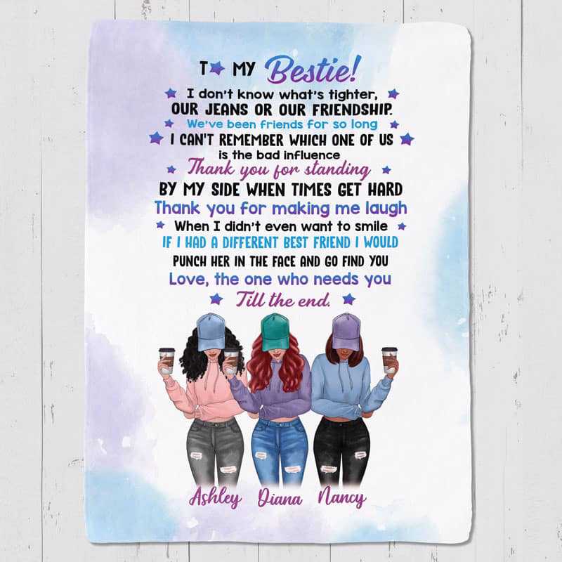 Fleece Blanket To My Bestie Modern Girls Front View Personalized Fleece Blanket (3 Besties)