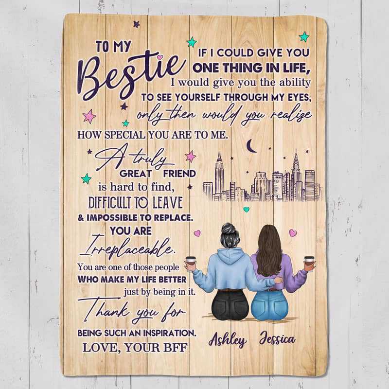 Fleece Blanket To My Bestie Modern Girls Wood Texture Personalized Fleece Blanket