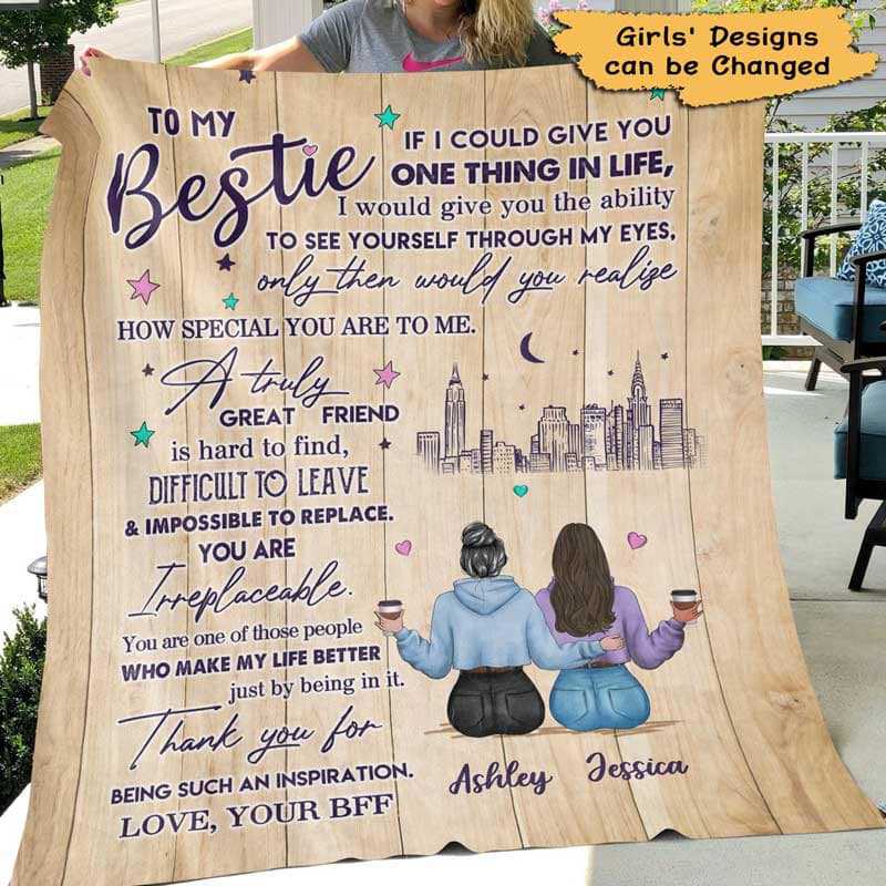 Fleece Blanket To My Bestie Modern Girls Wood Texture Personalized Fleece Blanket 60" x 80" - BEST SELLER