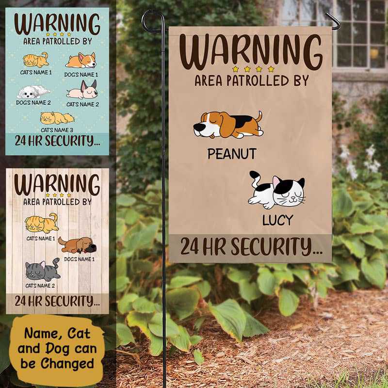 Garden Flag Area Patrolled By Dogs And Cats Personalized Garden Flag 12"x18"