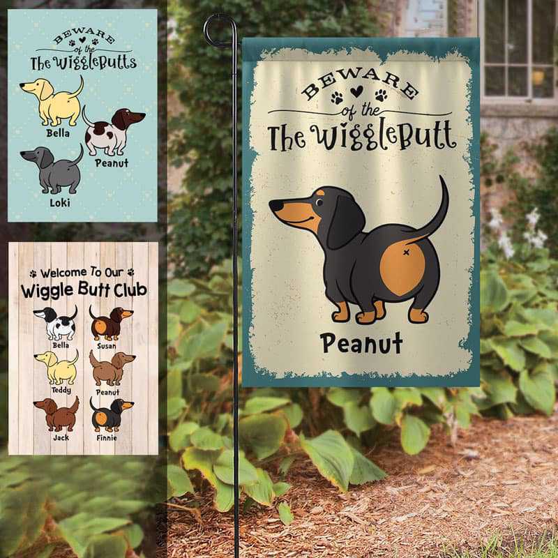 Garden Flag Dachshund Wiggle Butt Club Dog Personalized Garden Flag 12"x18"