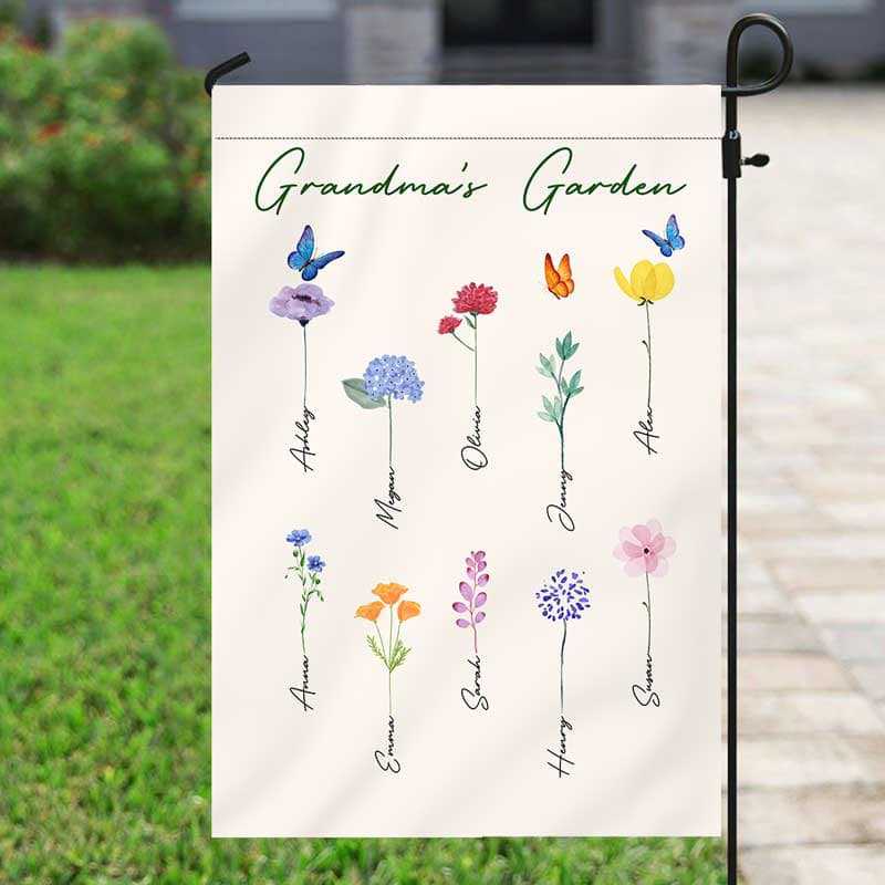 Garden Flag Family Watercolor Flowers Personalized Garden Flag 12"x18"