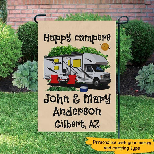 Garden Flag Happy Campers Campsite Personalized Garden Flag 12"x18"