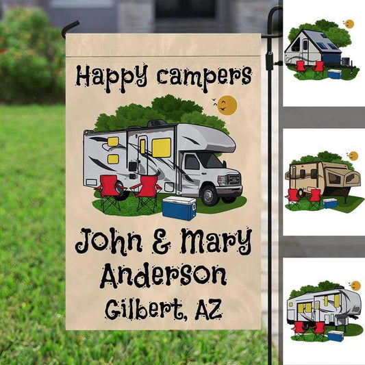 Garden Flag Happy Campers Campsite Personalized Garden Flag 12"x18"