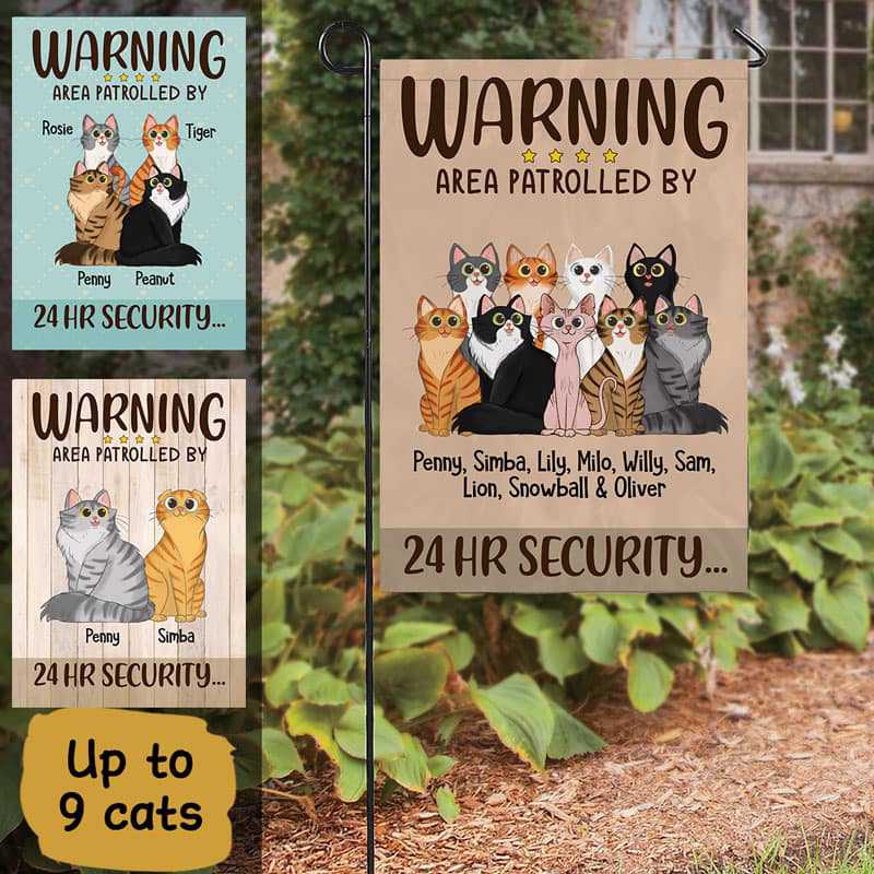 Garden Flag Sitting Cat Cartoon Area Patrolled Personalized Garden Flag 12"x18"