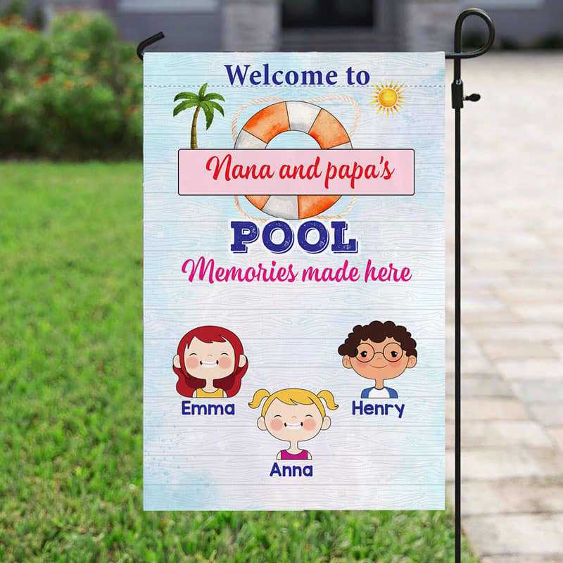 Garden Flag Welcome To Nana Papa‘s Pool Personalized Garden Flag 12"x18"