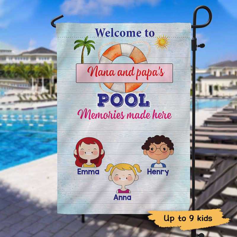 Garden Flag Welcome To Nana Papa‘s Pool Personalized Garden Flag 12"x18"