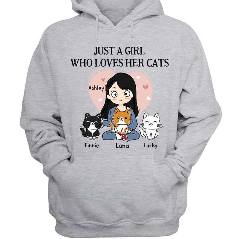 Hoodie Just A Girl Who Loves Her Cat Personalized Hoodie (Ash)