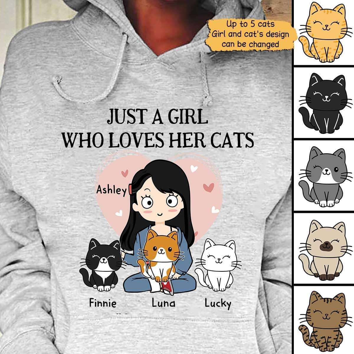 Hoodie Just A Girl Who Loves Her Cat Personalized Hoodie (Ash)