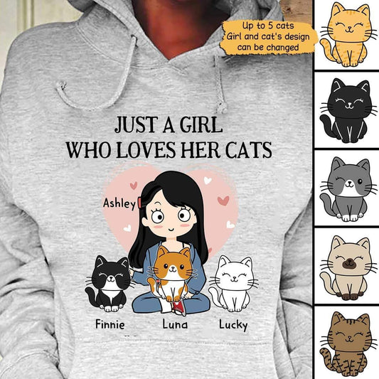 Hoodie Just A Girl Who Loves Her Cat Personalized Hoodie (Ash)