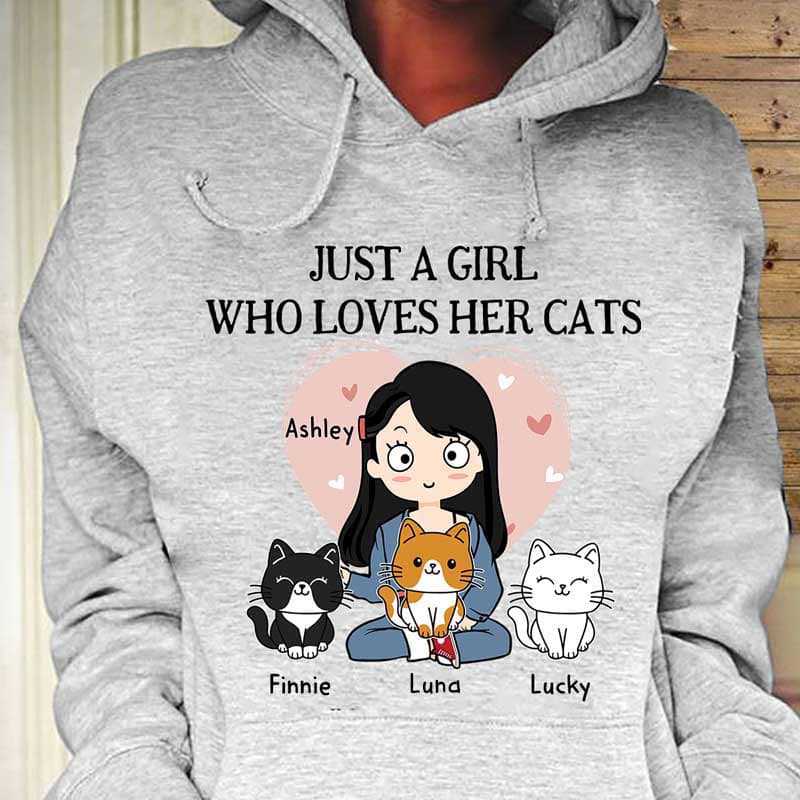 Hoodie Just A Girl Who Loves Her Cat Personalized Hoodie (Ash)