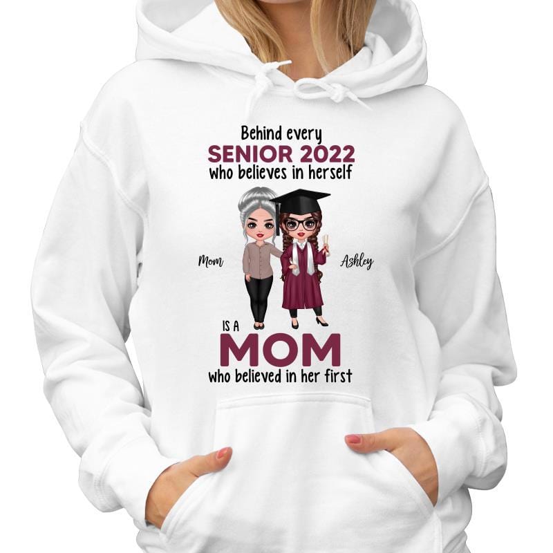 Hoodie & Sweatshirts Behind Senior Is Mom Doll Graduation Gift Personalized Hoodie Sweatshirt
