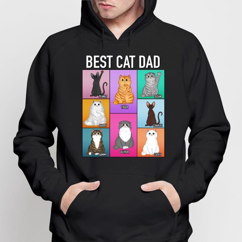 Hoodie & Sweatshirts Best Cat Dad Mom Retro Frame Fluffy Cat Personalized Hoodie Sweatshirt