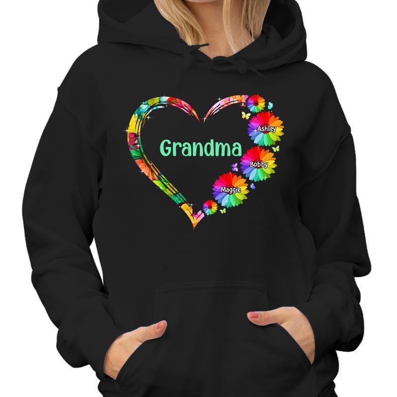 Hoodie & Sweatshirts Colorful Daisy Heart Mom Grandma Personalized Hoodie Sweatshirt