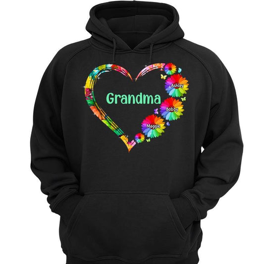 Hoodie & Sweatshirts Colorful Daisy Heart Mom Grandma Personalized Hoodie Sweatshirt Hoodie / Black Hoodie / S