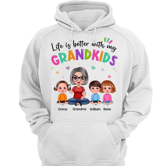 Hoodie & Sweatshirts Colorful Life Is Better With My Grandkids Doll Style Personalized Hoodie Sweatshirt Hoodie / White Hoodie / S
